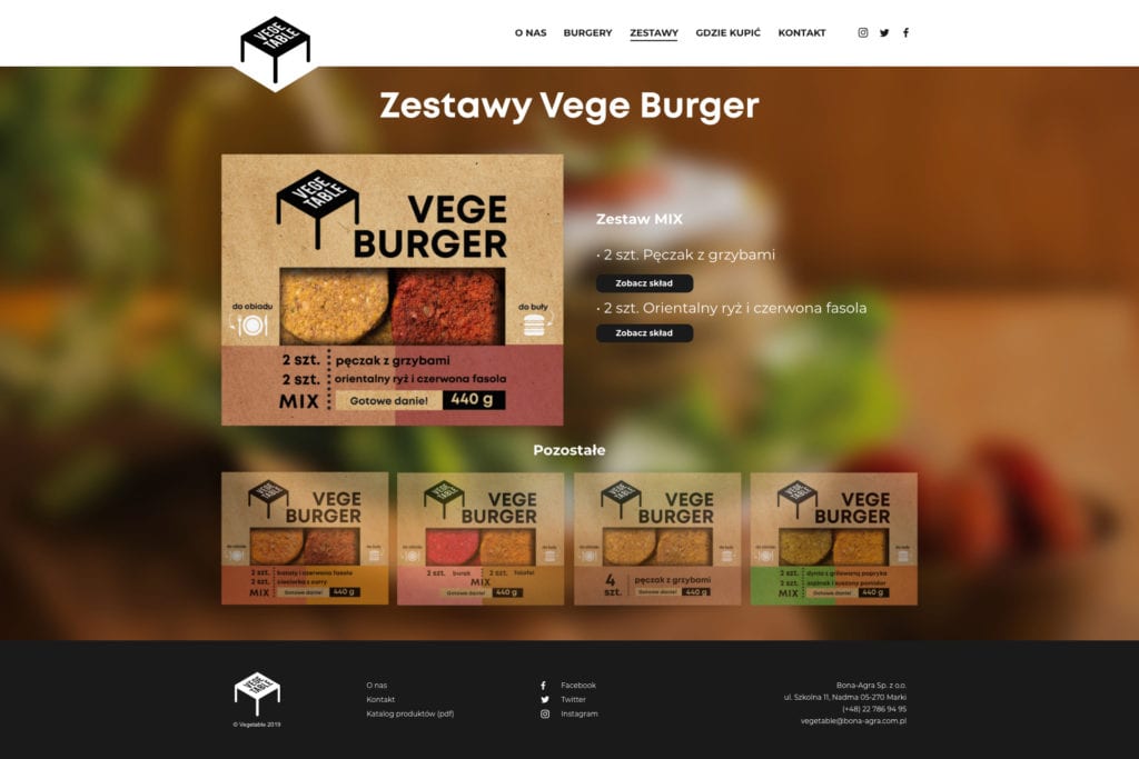 Strona internetowa dla vegeburger